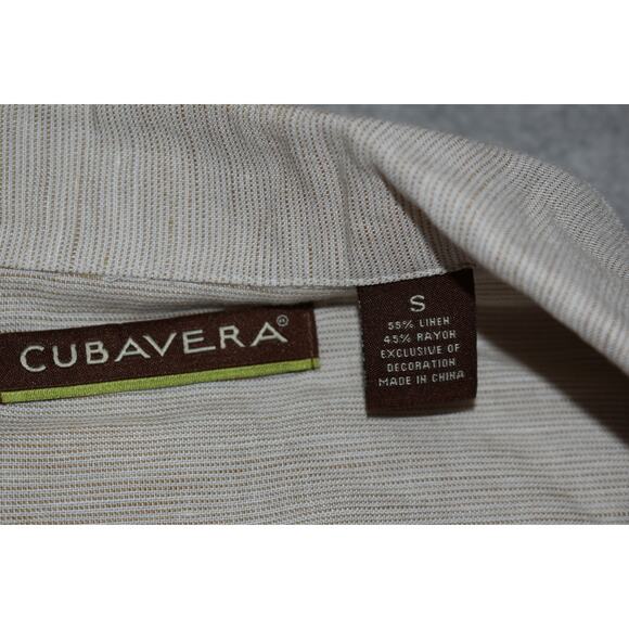 Cubavera Hawaiian Shirt Mens Size Small Tan Tropical Linen Rayon Blend - Picture 5 of 7